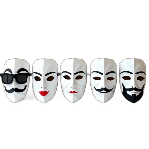 mask, face, concept art, collection, five, paper, masks, different transparent PNG cut-out