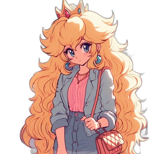 jacket, staff, dress, crown, anime, cartoon, vaporwave, pixel art transparent PNG cut-out