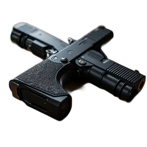 weapon, staff, 3d render, photorealistic, black, handgun, silver, trigger transparent PNG cut-out