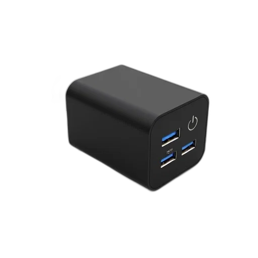 black, rectangular, power, adapter, two, usb, ports, button transparent PNG cut-out