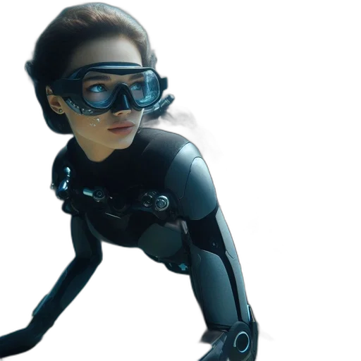 robot, cyberpunk, 3d render, concept art, underwater, diver, futuristic, diving transparent PNG cut-out