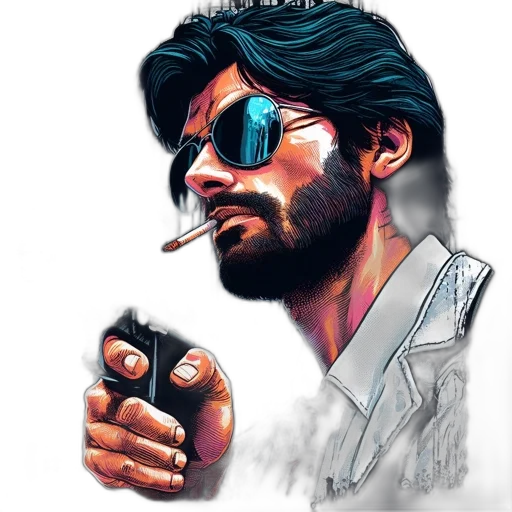 jacket, comic book art, concept art, pixel art, cartoon, illustrated, man, beard transparent PNG cut-out