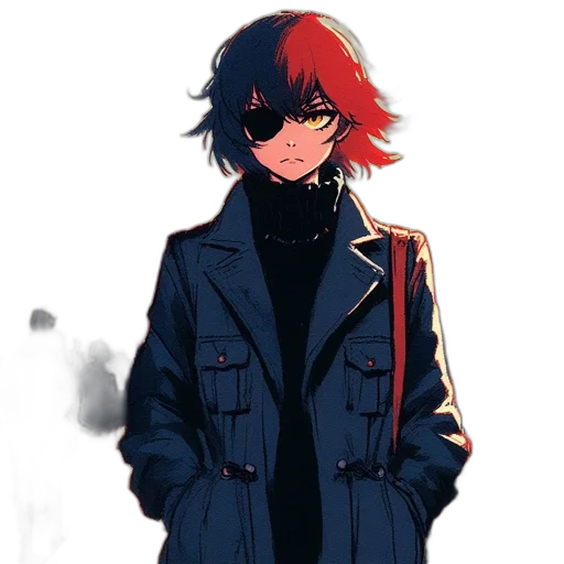 jacket, staff, mask, face, anime, pixel art, concept art, cartoon transparent PNG cut-out