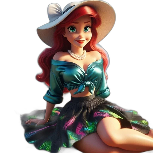dress, hat, jewelry, 3d render, concept art, fantasy art, cartoon, underwater transparent PNG cut-out