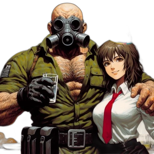 mask, comic book art, concept art, cyberpunk, man, gas, woman, wearing transparent PNG cut-out