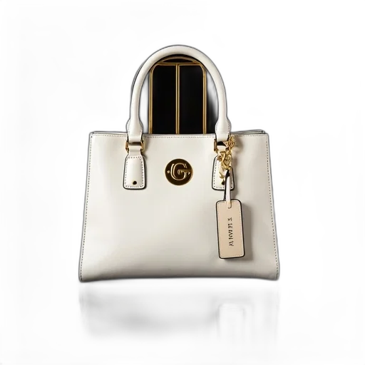 jewelry, 3d render, white, handbag, gold, logo, front, displayed transparent PNG cut-out