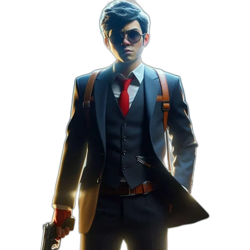 jacket, staff, concept art, 3d render, comic book art, pixel art, red, man transparent PNG cut-out