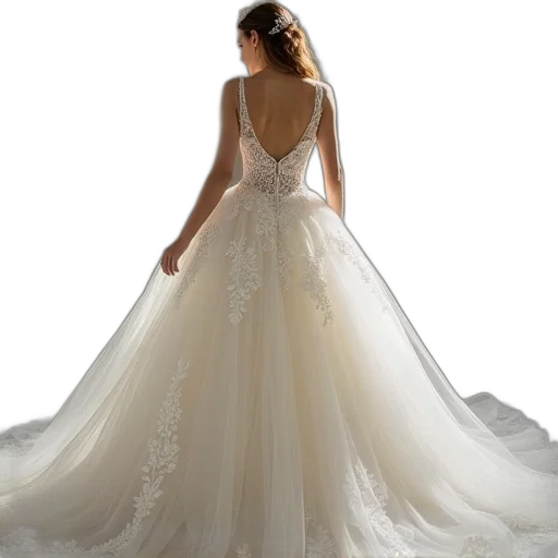 dress, photorealistic, beautiful, ball, gown, lace, tulle, straps transparent PNG cut-out