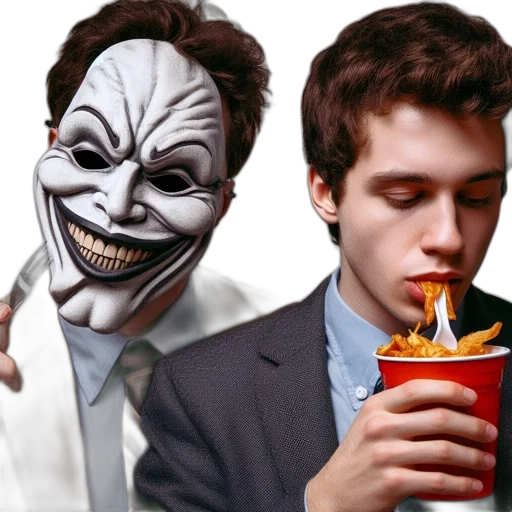 mask, food, face, concept art, vaporwave, fire, man, suit transparent PNG cut-out