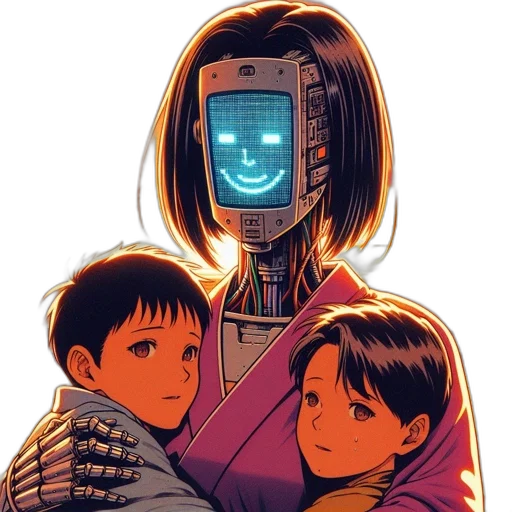 robot, face, mask, weapon, cyberpunk, comic book art, concept art, vaporwave transparent PNG cut-out