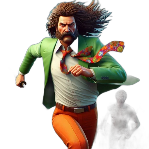 concept art, fantasy art, comic book art, 3d render, man, long, hair, mustache transparent PNG cut-out