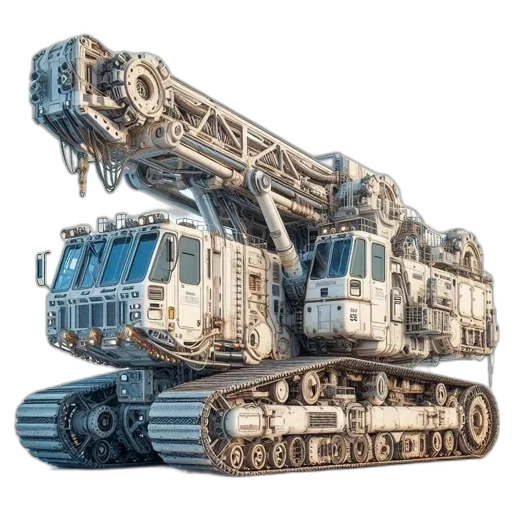 robot, weapon, 3d render, concept art, futuristic, crane-tank, hybrid, heavy-duty transparent PNG cut-out