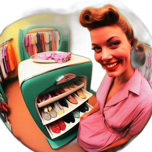 jewelry, photorealistic, colorful, neon, cheerful, woman, 1950s-style, setting transparent PNG cut-out