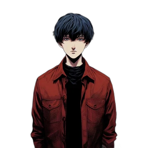 jacket, mask, face, creature, anime, concept art, cartoon, comic book art transparent PNG cut-out