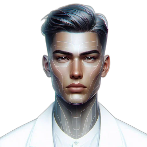 face, robot, jacket, hair, cyberpunk, concept art, photorealistic, fantasy art transparent PNG cut-out
