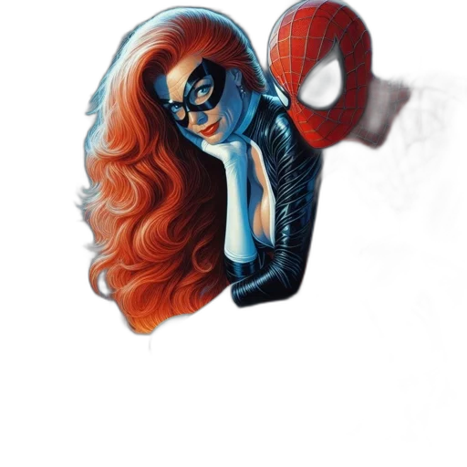 mask, hair, comic book art, concept art, watercolor, fantasy art, spider-man, black transparent PNG cut-out