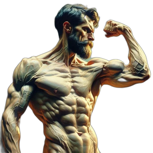 photorealistic, concept art, comic book art, 3d render, muscular, man, full, beard transparent PNG cut-out