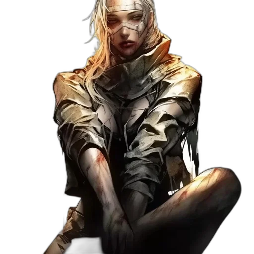 jacket, mask, face, comic book art, concept art, cyberpunk, fantasy art, earth tones transparent PNG cut-out