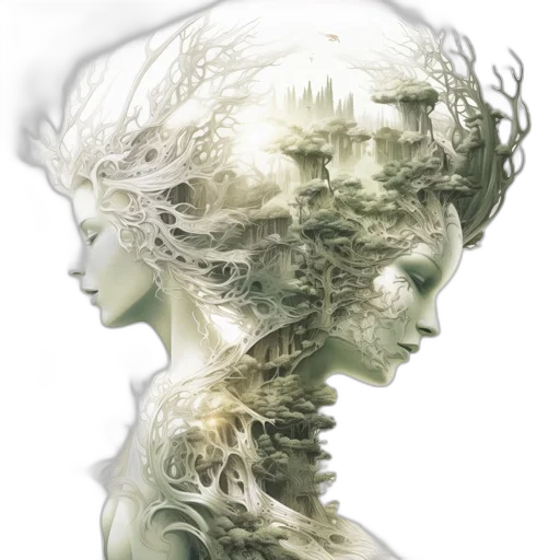 face, mask, crown, hair, concept art, fantasy art, photorealistic, 3d render transparent PNG cut-out