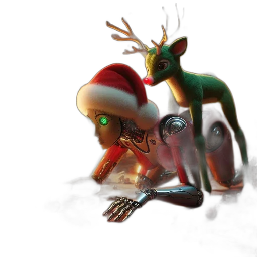 robot, creature, concept art, 3d render, fantasy art, photorealistic, snow, festive transparent PNG cut-out