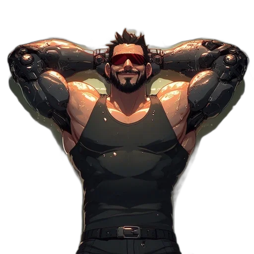jacket, cyberpunk, concept art, pixel art, cartoon, muscular, man, reclines transparent PNG cut-out