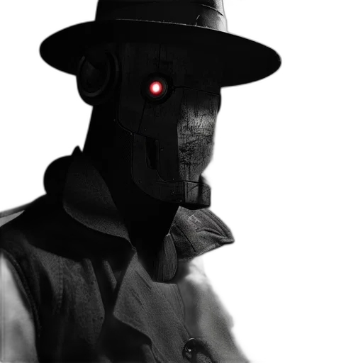 mask, robot, hat, face, cyberpunk, concept art, comic book art, 3d render transparent PNG cut-out