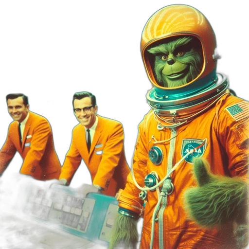 jacket, robot, mask, staff, concept art, outer space, underwater, green transparent PNG cut-out