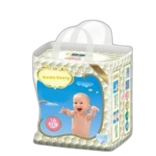 3d render, image, baby, diaper, package, smiling, front, labeled transparent PNG cut-out