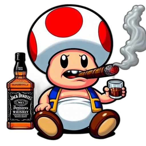 bottle, pixel art, concept art, 3d render, cartoon, toad, mario, universe transparent PNG cut-out