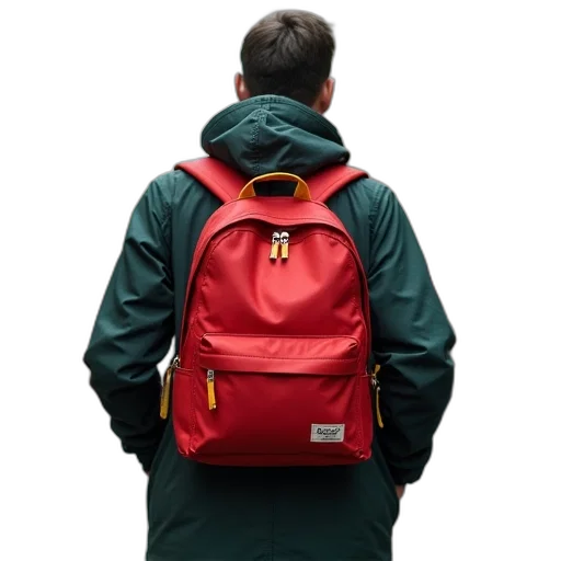 jacket, staff, 3d render, red, colorful, all, day, backpack transparent PNG cut-out