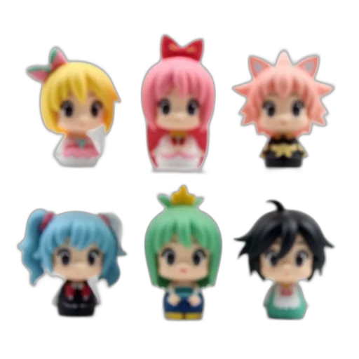 3d render, pixel art, concept art, anime, set, six, anime-style, character transparent PNG cut-out