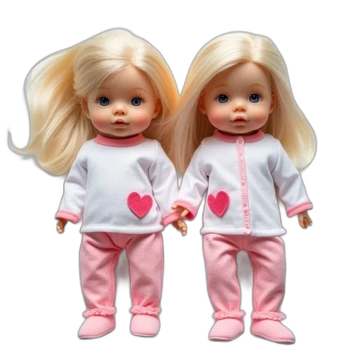 3d render, photorealistic, concept art, two, identical, dolls, lying, next transparent PNG cut-out