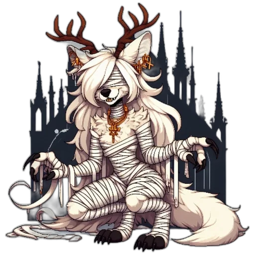 staff, creature, animal, fantasy art, concept art, pixel art, monochrome, earth tones transparent PNG cut-out