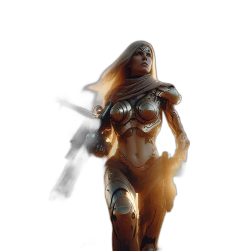 robot, staff, weapon, sword, concept art, 3d render, fantasy art, comic book art transparent PNG cut-out