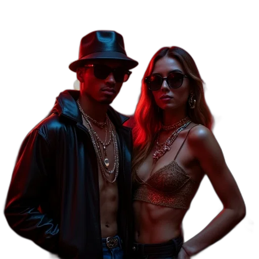 jacket, hat, jewelry, cyberpunk transparent PNG cut-out