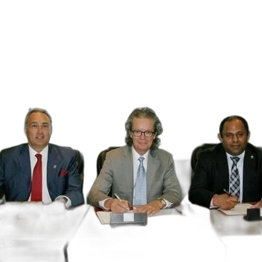 staff, three, men, suits, sit, table, clock, wall transparent PNG cut-out