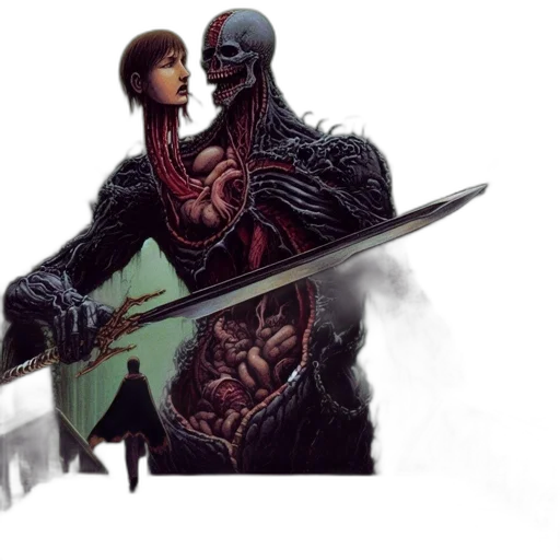 sword, weapon, creature, concept art, fantasy art, comic book art, pixel art, dark transparent PNG cut-out
