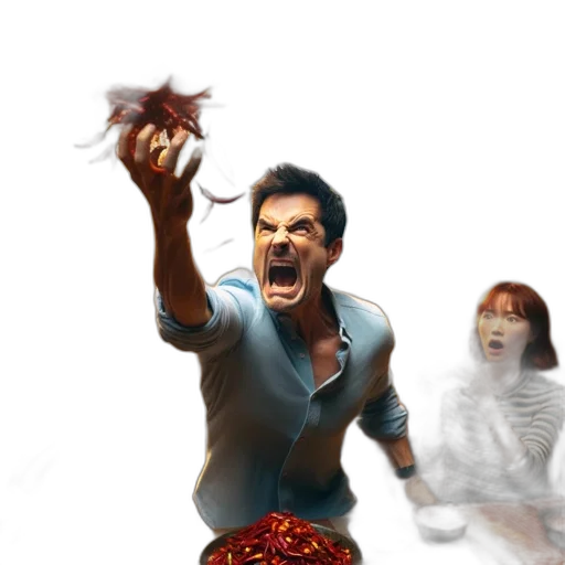 creature, concept art, fantasy art, 3d render, comic book art, fire, underwater, man transparent PNG cut-out
