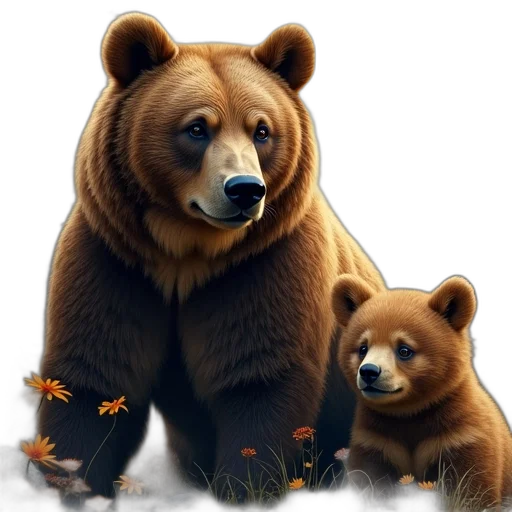 animal, photorealistic, concept art, oil painting, fantasy art, forest, earth tones, bear transparent PNG cut-out