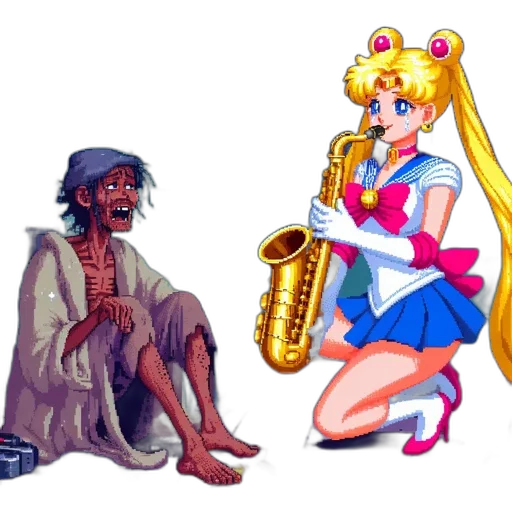 dress, weapon, pixel art, vaporwave, anime, concept art, fire, underwater transparent PNG cut-out