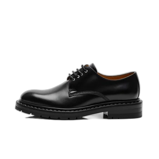 shoes, black, leather, shoe, lace-up, front, stacked, sole transparent PNG cut-out