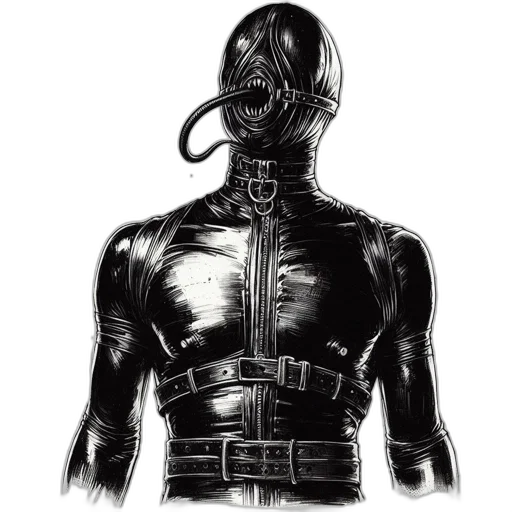 mask, jacket, robot, face, comic book art, concept art, cyberpunk, photorealistic transparent PNG cut-out