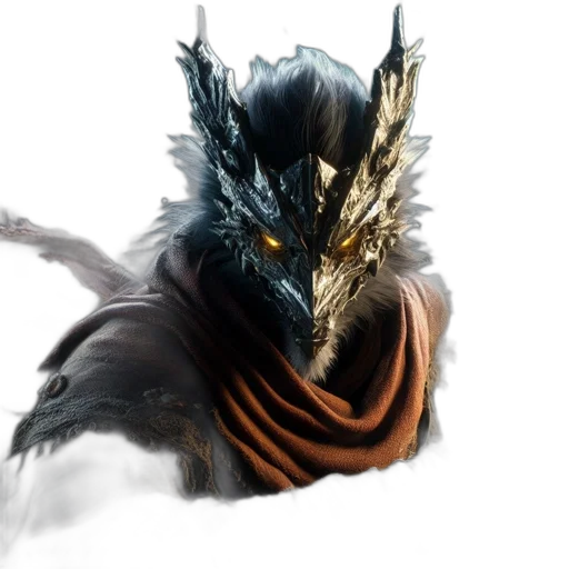 dragon, mask, creature, fantasy art, concept art, photorealistic, 3d render, dark transparent PNG cut-out