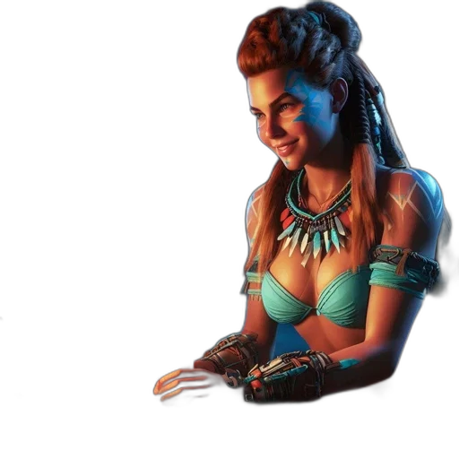 jewelry, weapon, face, concept art, fantasy art, pixel art, cyberpunk, neon lights transparent PNG cut-out