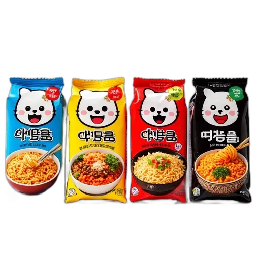 food, variety, instant, noodles, displayed, row, each, different transparent PNG cut-out