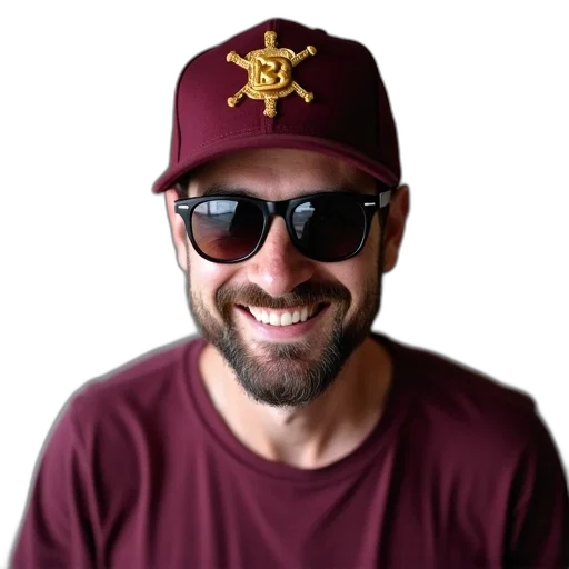 hat, staff, crown, face, man, wearing, maroon, baseball transparent PNG cut-out