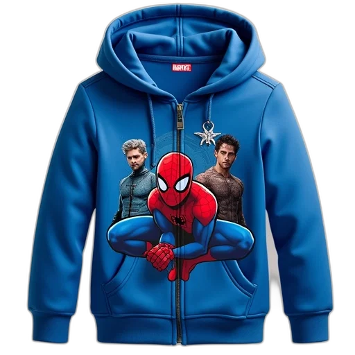 jacket, 3d render, comic book art, blue, hoodie, zipper, hood, featuring transparent PNG cut-out