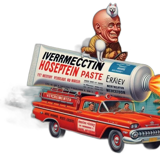 concept art, jovial, man, drives, car, giant, tube, ivermectin transparent PNG cut-out