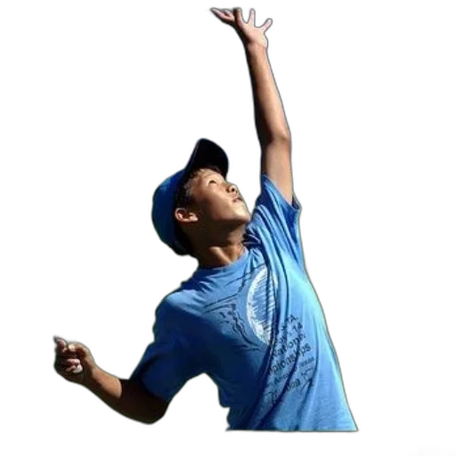staff, young, tennis, player, blue, shirt, hat, serves transparent PNG cut-out
