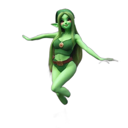 creature, 3d render, concept art, fantasy art, pixel art, green, green-skinned, animated transparent PNG cut-out